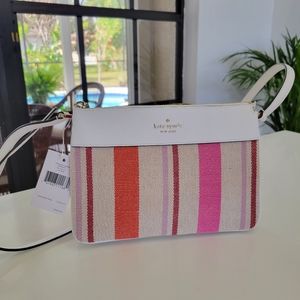 NWT kate spade new york leila striped canvas triple gusset crossbody